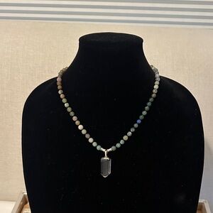 Semi Precious Stone Necklace with Crystal Pendant